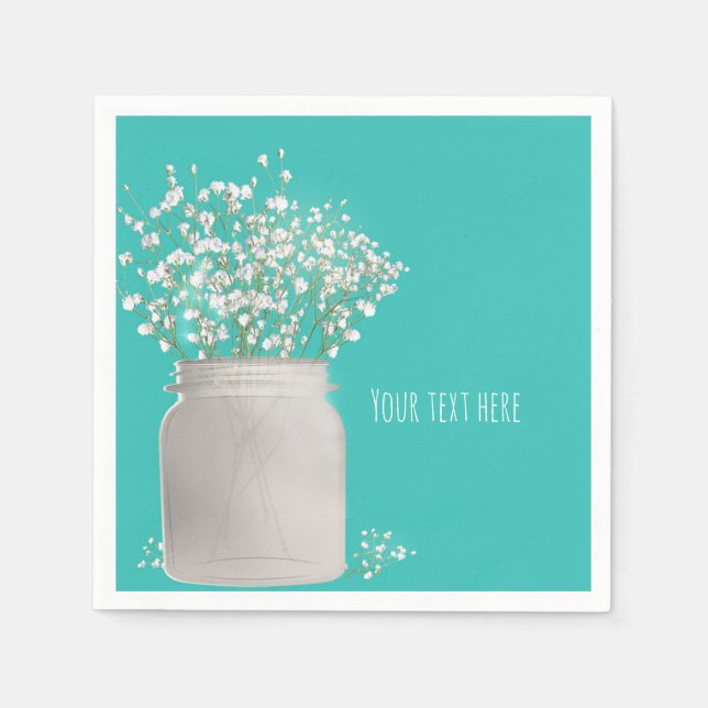 Serviette Jetable Fête des mariées turquoise Mason Jar & Babys Respi (Devant)