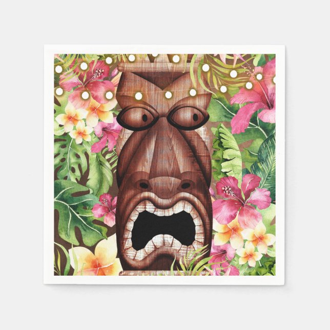 Serviette Jetable Fête d'été Tiki Luau en bois hawaïen (Devant)