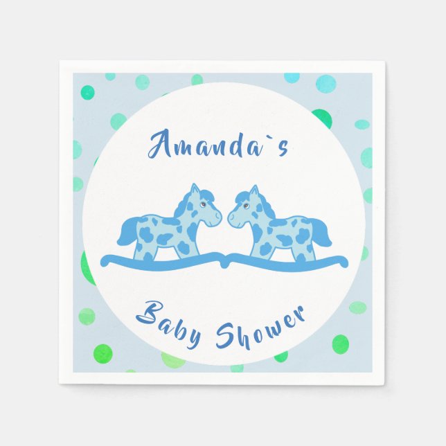 Serviette Jetable Fête du Baby shower Twin Boy du Rocking Horse (Devant)