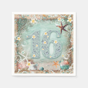 Serviette Jetable Fête élégante de Sweet 16 sur la plage avec étoile