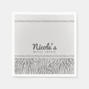 Serviette Jetable Fête Glamour Paillettes Zèbre Blanc Étincelant