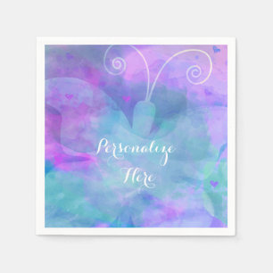 Serviette Jetable Fête personnalisée papillon aquarelle pastel
