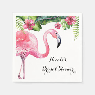 Serviette Jetable Fête tropicale d'été au flamant rose et à l'hibisc