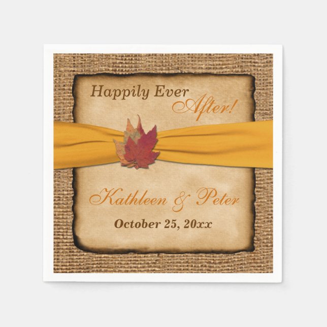 Serviette Jetable Feuilles d'automne, Mariage de burlap FAUX Napkins (Devant)