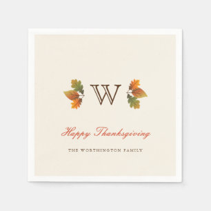 Serviette Jetable Feuilles d'automne Monogram Thanksgiving Party Pap