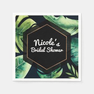 Serviette Jetable Feuilles Tropicales Vertes Élégant Mariage Party