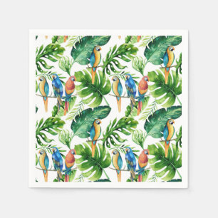 Serviette Jetable Feuilles Tropicales Vertes & Fête d'Été des Oiseau