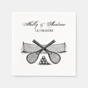 Serviette Jetable Filet de tennis vintage sportif, raquettes croisée