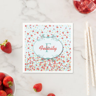 Serviette Jetable Fille Chic Monogramme Corail et Turquoise motif fl