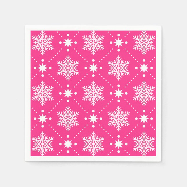 Serviette Jetable Fille Motif de Noël rose et blanc Snowflakes (Devant)