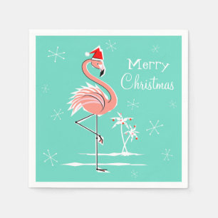 Serviette Jetable Flamant rose de Noël Joyeux papier de Noël servi