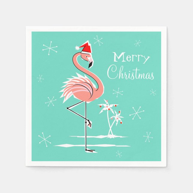 Serviette Jetable Flamant rose de Noël Joyeux papier de Noël serviet (Devant)