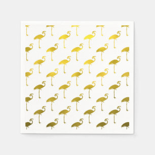 Serviette Jetable Flamant rose Jaune Or Faux Métallique Foil Tropica
