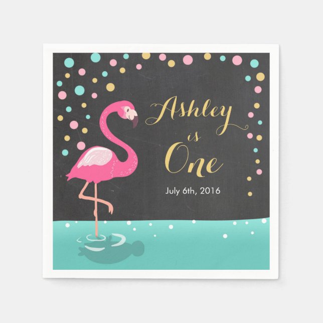 Serviette Jetable Flamant rose Tropical Anniversaire Papier de fête  (Devant)