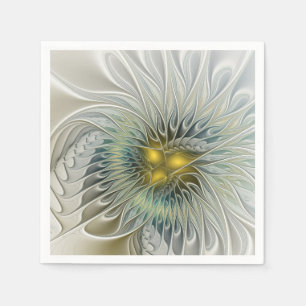 Serviette Jetable Fleur argentée dorée Fantaisie abstraite Art fract