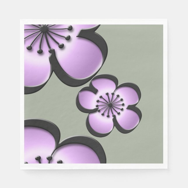 Serviette Jetable Fleur moderne du milieu du siècle - violet, noir,  (Devant)