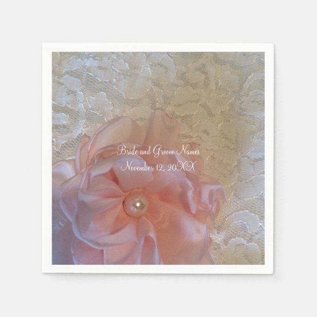 Serviette Jetable Fleur Rose Lace Blanche Avec Pearle (Devant)