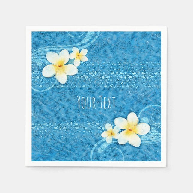 Serviette Jetable Fleur Tropical Plumeria Bleu Summer Party (Devant)