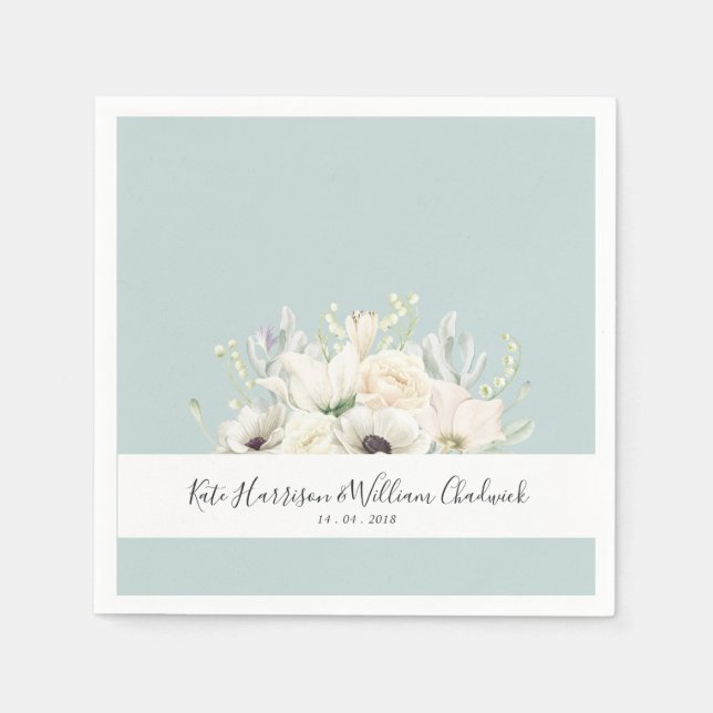 Serviette Jetable Fleurs blanches |Papier Mariage personnalisé Napki (Devant)
