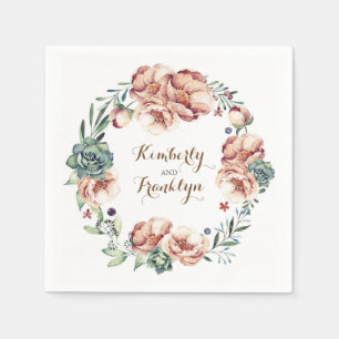 Serviette Jetable fleurs d'aquarelle couronne chute ivoire mariage