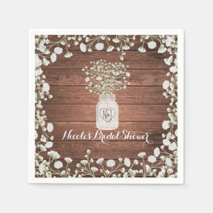 Serviette Jetable Fleurs de Baby's Breath & Bois Élégante Fête Rusti