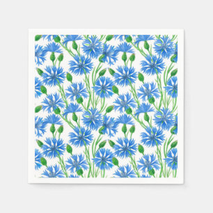 Serviette Jetable Fleurs d'eau bleu, fleurs sauvages sur blanc