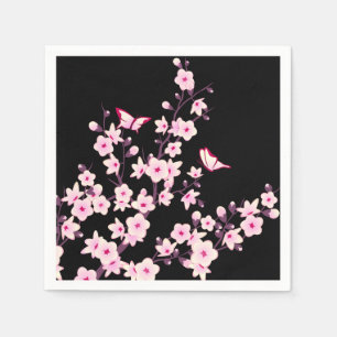 Serviette Jetable Fleurs florales de cerisier rose noir