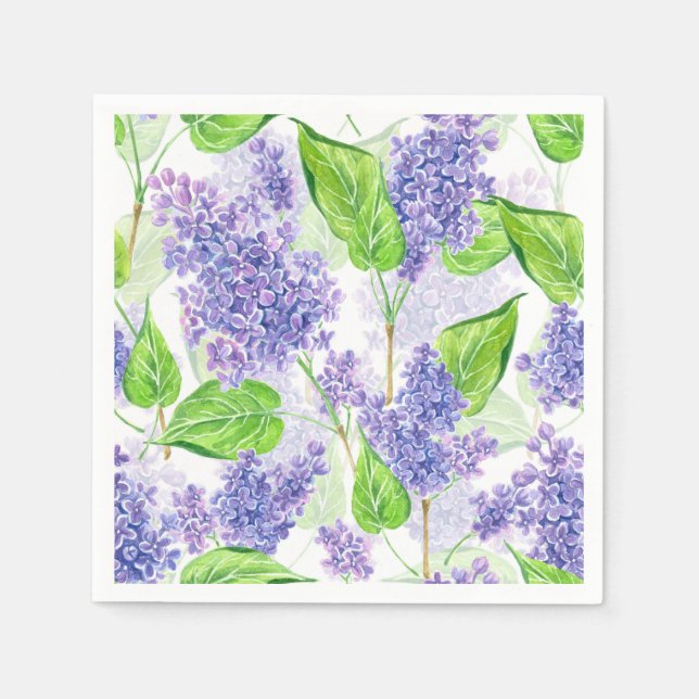 Serviette Jetable Fleurs lilas aquarelles (Devant)