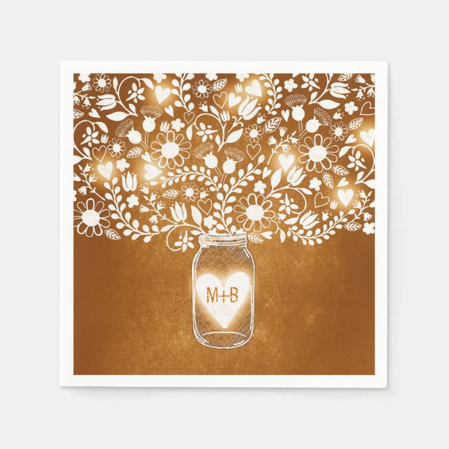 Serviette Jetable fleurs mason jarre orange mariage serviettes (Devant)