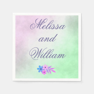 Serviette Jetable Fleurs Parchemin de Mariage violet et vert