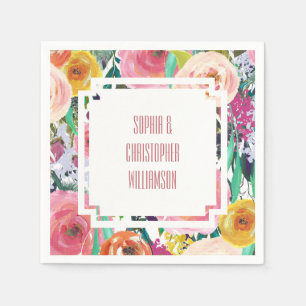 Serviette Jetable Fleurs romantiques colorées