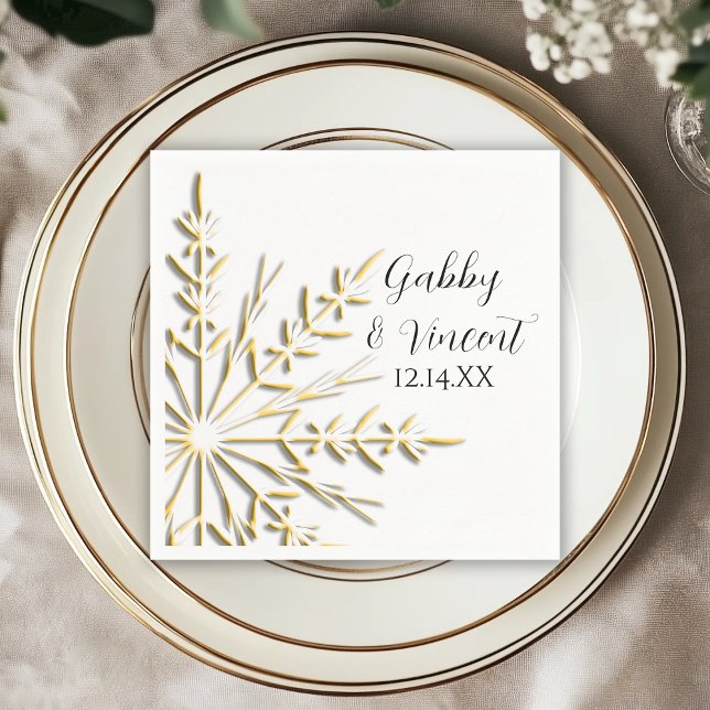 Serviette Jetable Flocons de neige dorés Mariage d'hiver (Créateur téléchargé)