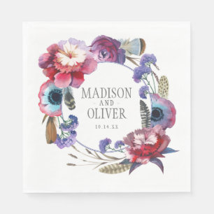 Serviette Jetable Floral de pivoine fleur sauvage avec plumes   MARI