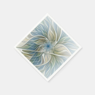 Serviette Jetable Floral Dream Motif Abstrait Blue Khaki Fractal
