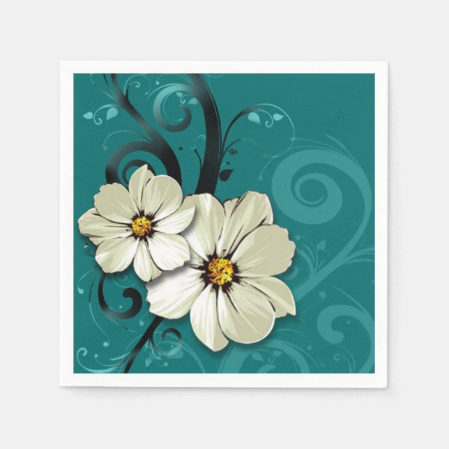 Serviette Jetable Floral Orné | turquoise (Devant)