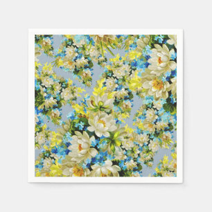 Serviette Jetable Flore Vintage jaune et bleue