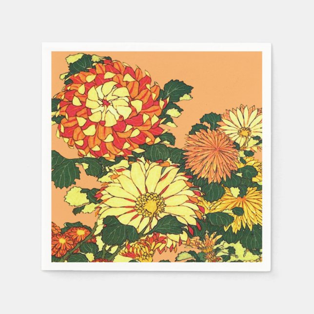 Serviette Jetable Flower Border, mandarin orange et or (Devant)