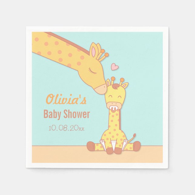 Serviette Jetable Fournitures de Baby shower de Giraffe mignonne et  (Devant)
