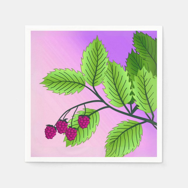 Serviette Jetable Framboises sur une branche (Devant)