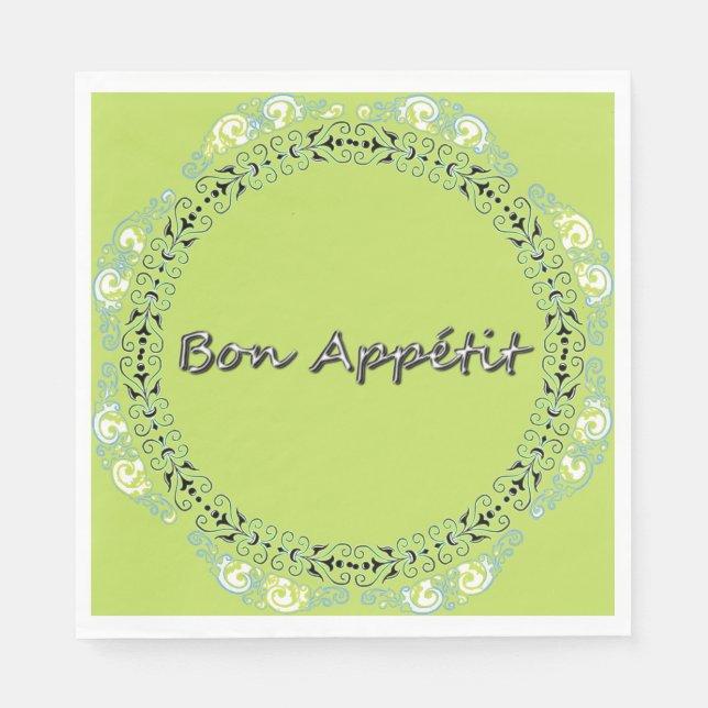 SERVIETTE JETABLE FRANÇAIS-FLORAL-FRAIS—DÉCORATION NAPKIN (Devant)