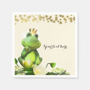Serviette Jetable Frog Prince Green & Gold Baby shower Custom Party