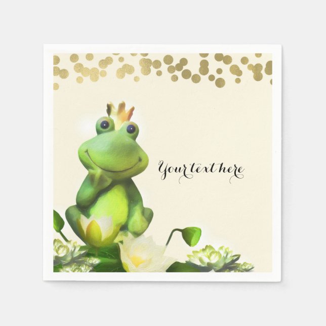 Serviette Jetable Frog Prince Green & Gold Baby shower Custom Party (Devant)