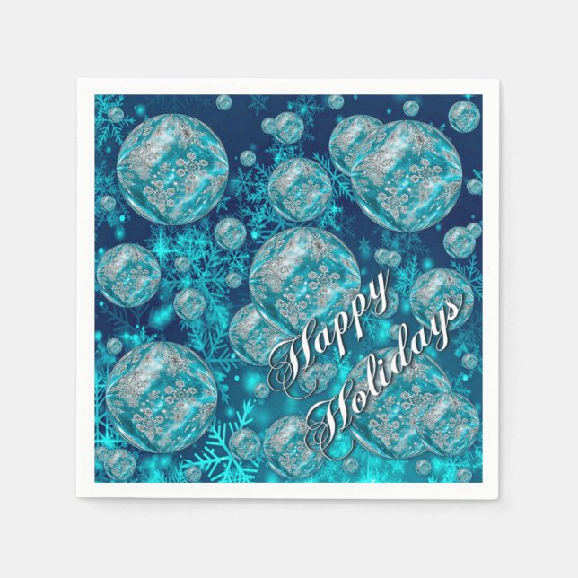 Serviette Jetable Frosty Blue Snowflake Bubbles Holiday Napkins (Devant)