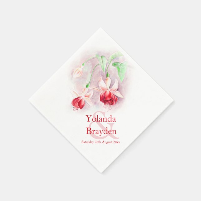 Serviette Jetable Fuchsia aquarelle rouge vert mariage serviettes (Coin)