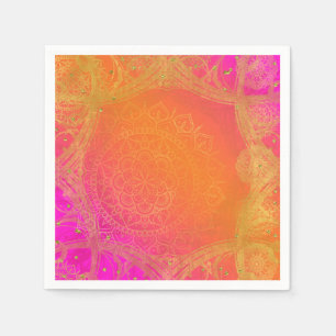 Serviette Jetable Fuchsia Rose Orange Et Or Mandala Indienne De Fête