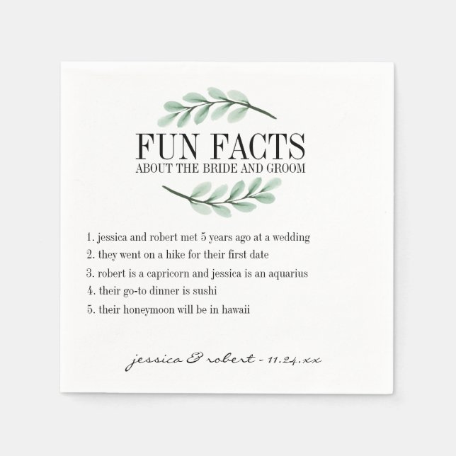 Serviette Jetable Fun Facts Branches Eucalyptus Personnalisées (Devant)