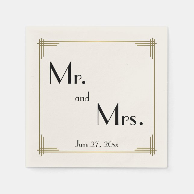 Serviette Jetable Gatsby Ecru Art Déco Mariages serviettes (Devant)