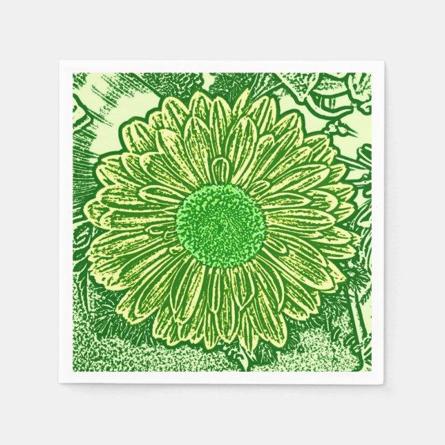 Serviette Jetable Gerbera Daisy Block Imprimer - vert citron (Devant)