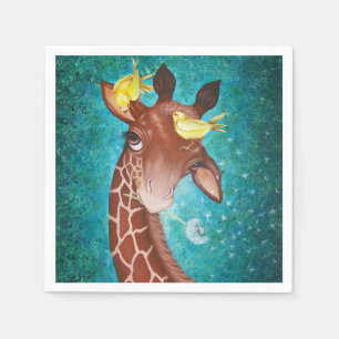 Serviette Jetable Girafe mignonne avec des oiseaux