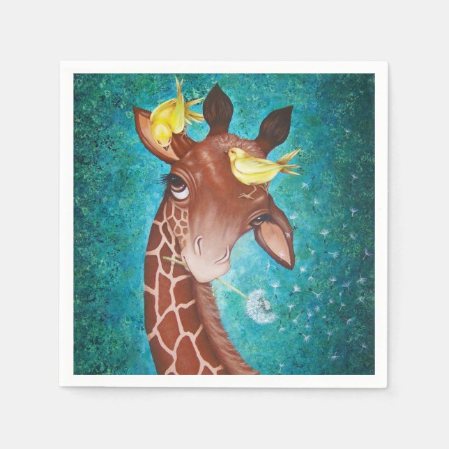 Serviette Jetable Giraffe mignonne aux oiseaux (Devant)
